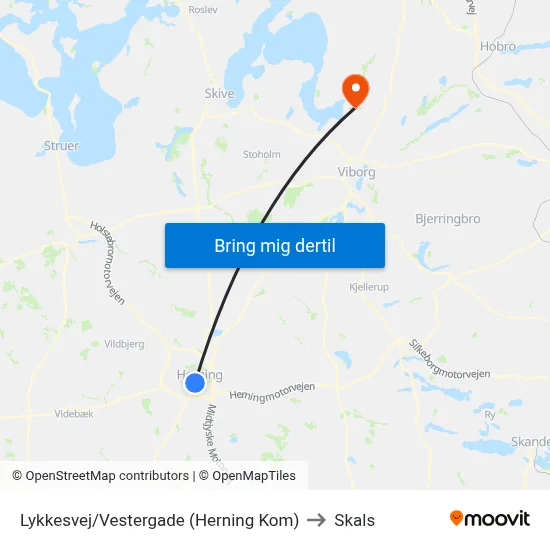 Lykkesvej/Vestergade (Herning Kom) to Skals map