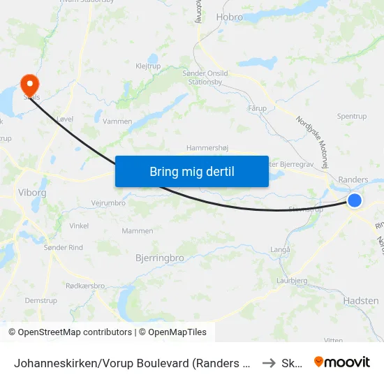 Johanneskirken/Vorup Boulevard (Randers Kom) to Skals map