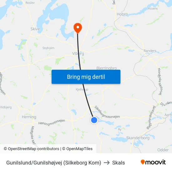 Gunilslund/Gunilshøjvej (Silkeborg Kom) to Skals map