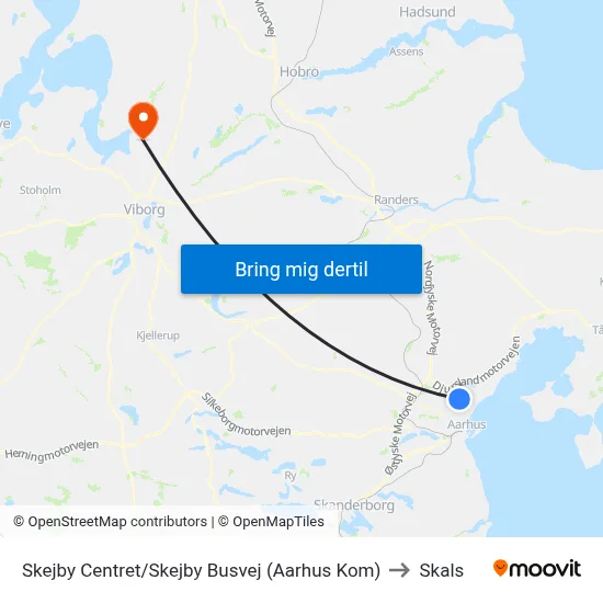 Skejby Centret/Skejby Busvej (Aarhus Kom) to Skals map