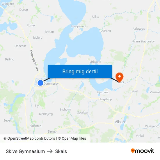 Skive Gymnasium to Skals map