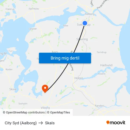 City Syd (Aalborg) to Skals map