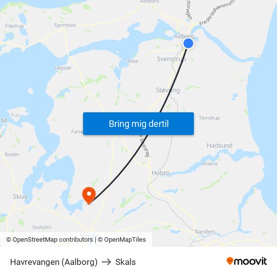 Havrevangen (Aalborg) to Skals map