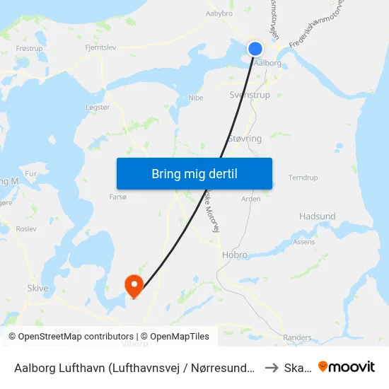 Aalborg Lufthavn (Lufthavnsvej / Nørresundby) to Skals map