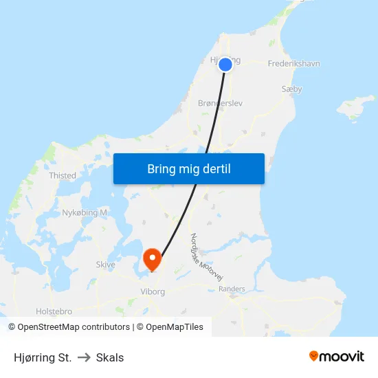 Hjørring St. to Skals map