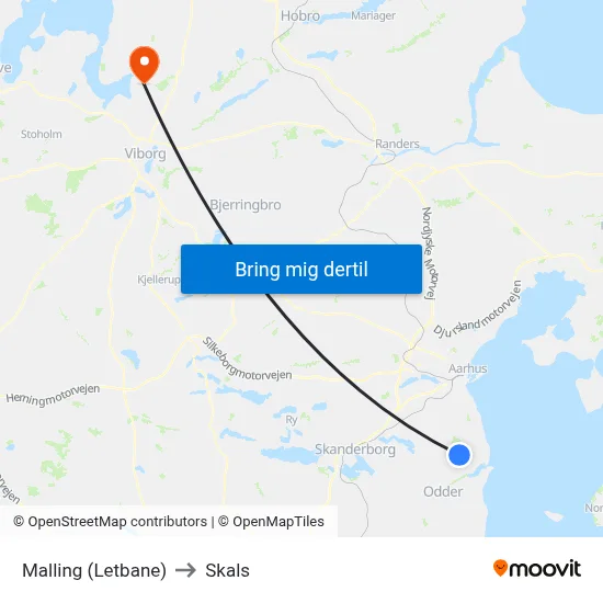 Malling (Letbane) to Skals map