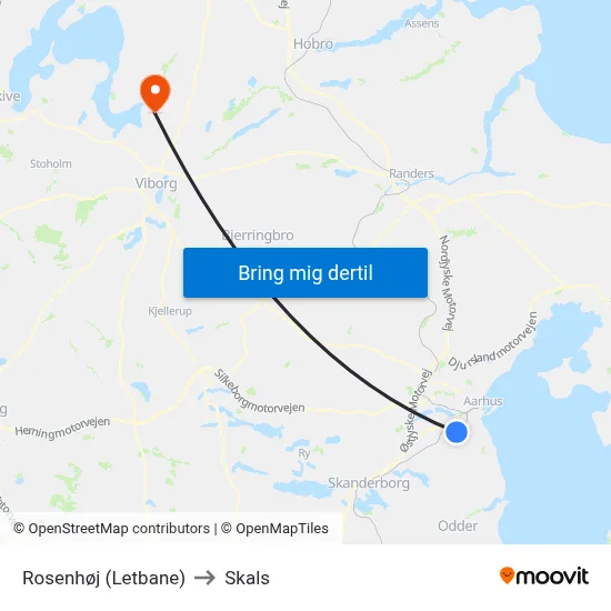 Rosenhøj (Letbane) to Skals map