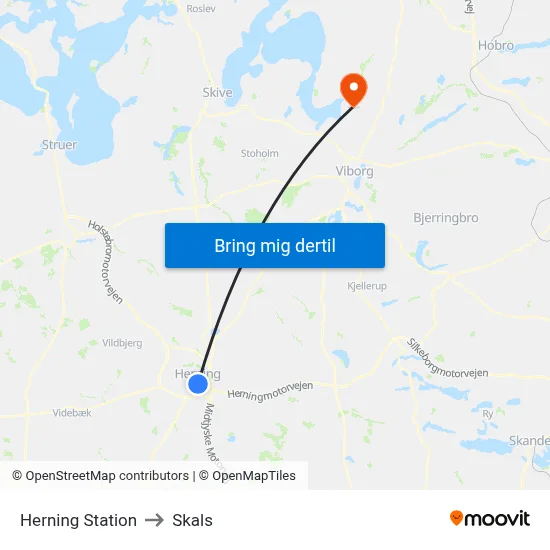 Herning Station to Skals map