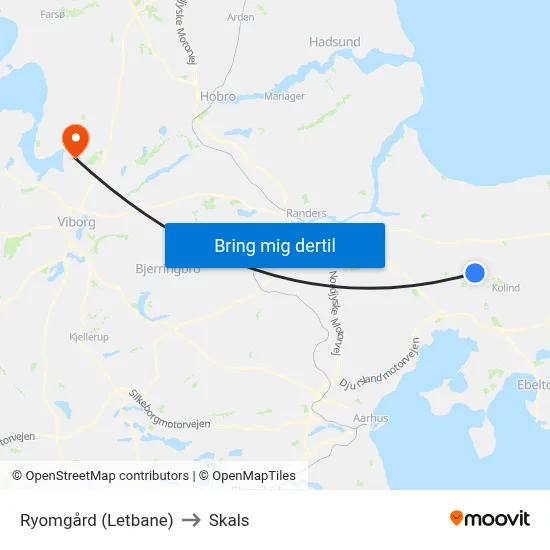 Ryomgård (Letbane) to Skals map