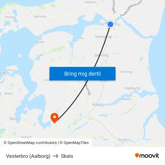 Vesterbro (Aalborg) to Skals map