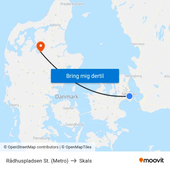 Rådhuspladsen St. (Metro) to Skals map