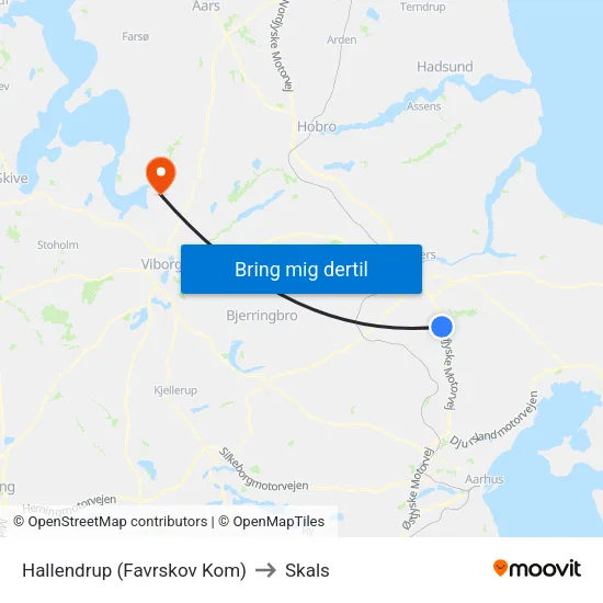 Hallendrup (Favrskov Kom) to Skals map