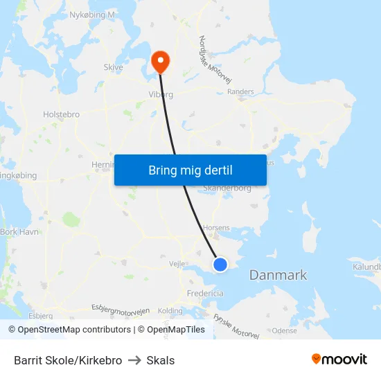 Barrit Skole/Kirkebro to Skals map