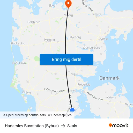 Haderslev Busstation (Bybus) to Skals map