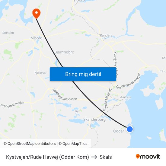 Kystvejen/Rude Havvej (Odder Kom) to Skals map