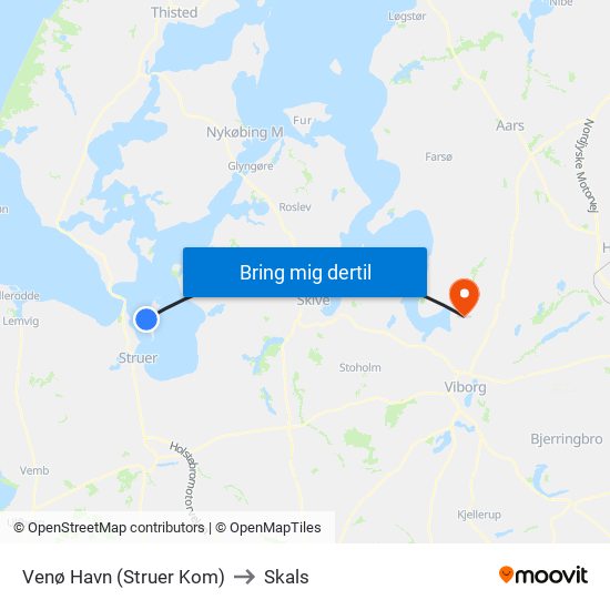 Venø Havn (Struer Kom) to Skals map
