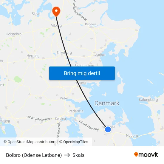 Bolbro (Odense Letbane) to Skals map