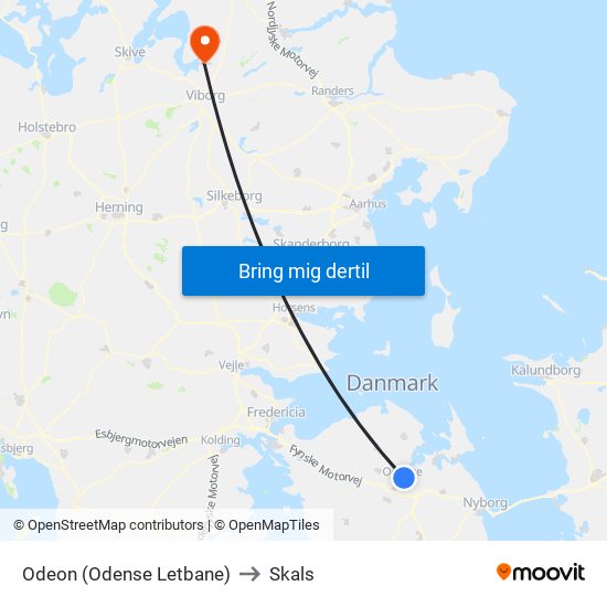 Odeon (Odense Letbane) to Skals map