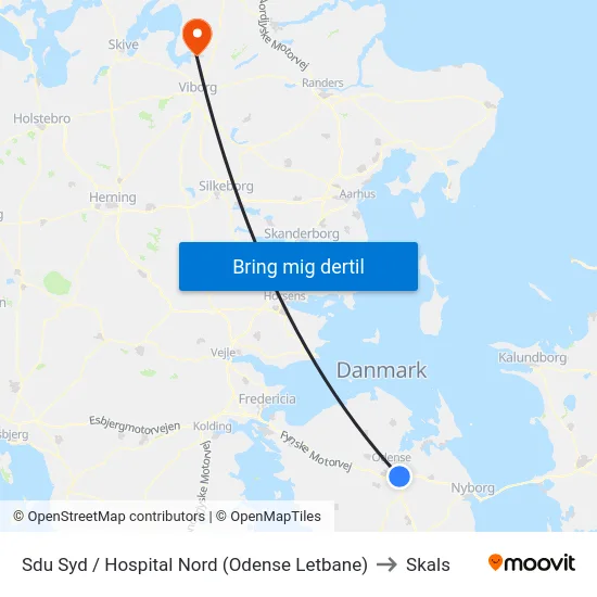 Sdu Syd / Hospital Nord (Odense Letbane) to Skals map