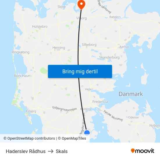 Haderslev Rådhus to Skals map