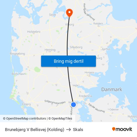 Brunebjerg V Bellisvej (Kolding) to Skals map