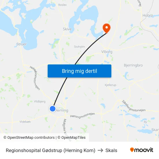 Regionshospital Gødstrup (Herning Kom) to Skals map