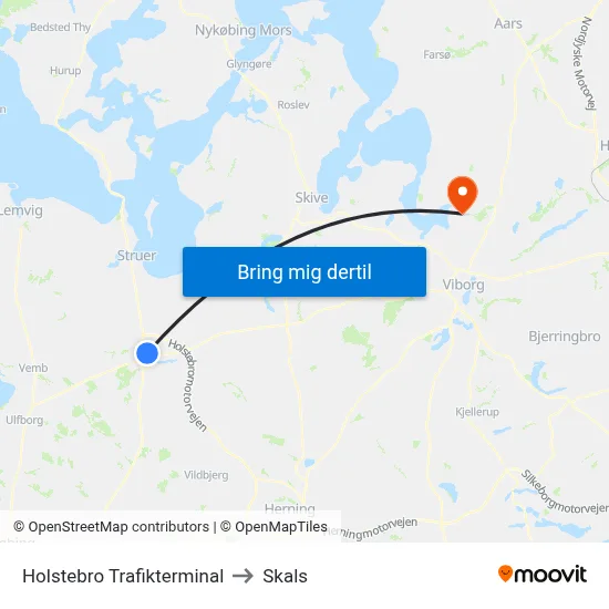 Holstebro Trafikterminal to Skals map