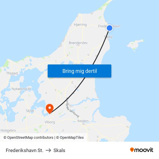 Frederikshavn St. to Skals map