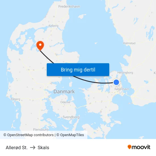 Allerød St. to Skals map