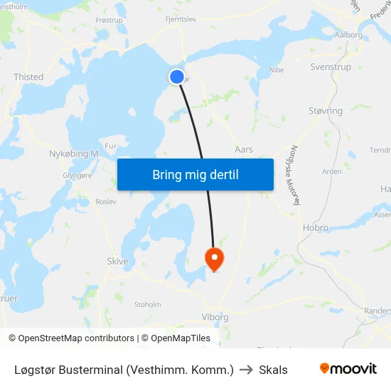 Løgstør Busterminal (Vesthimm. Komm.) to Skals map