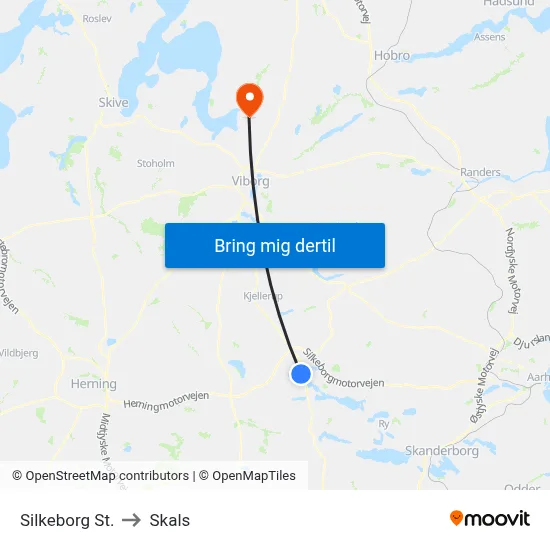 Silkeborg St. to Skals map