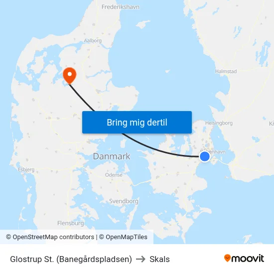 Glostrup St. (Banegårdspladsen) to Skals map
