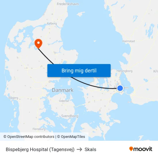 Bispebjerg Hospital (Tagensvej) to Skals map