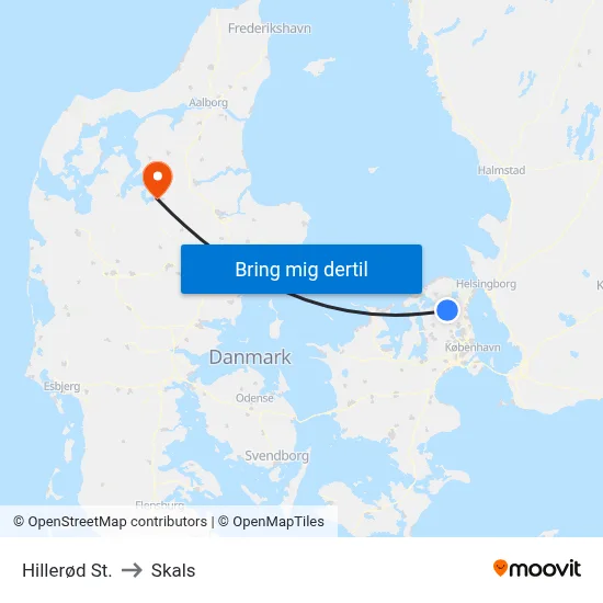 Hillerød St. to Skals map