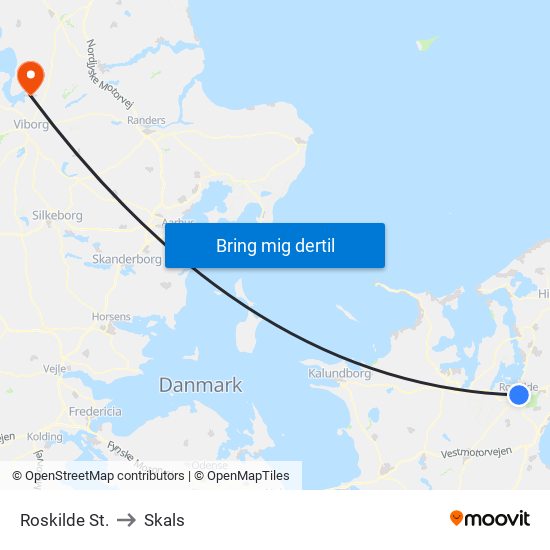 Roskilde St. to Skals map