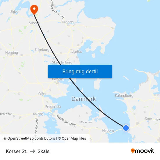 Korsør St. to Skals map