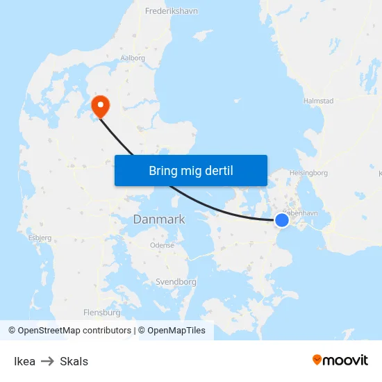 Ikea to Skals map