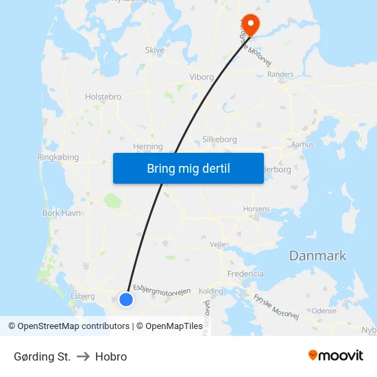 Gørding St. to Hobro map