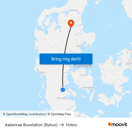 Aabenraa Busstation (Bybus) to Hobro map
