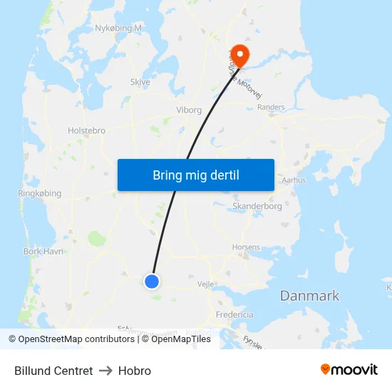 Billund Centret to Hobro map