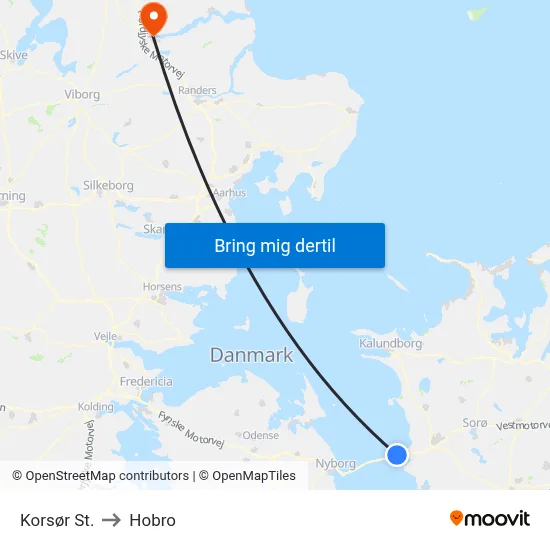 Korsør St. to Hobro map