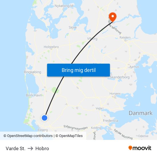 Varde St. to Hobro map