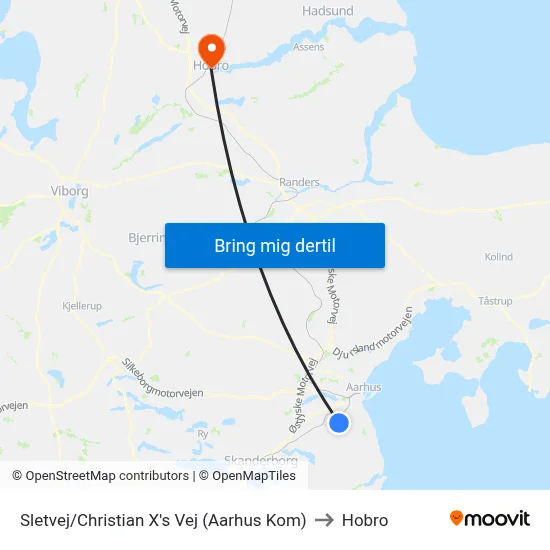 Sletvej/Christian X's Vej (Aarhus Kom) to Hobro map