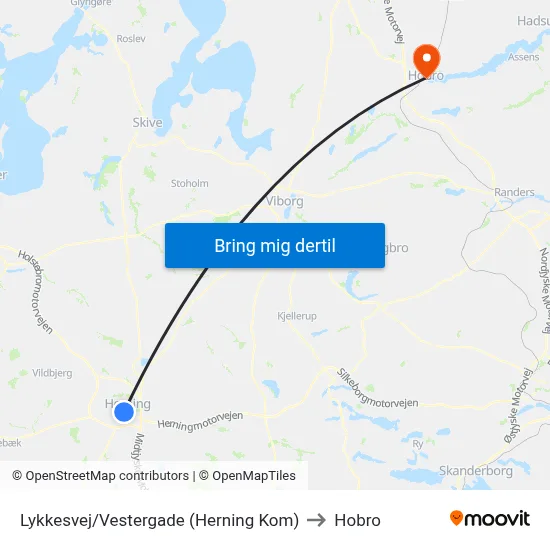 Lykkesvej/Vestergade (Herning Kom) to Hobro map