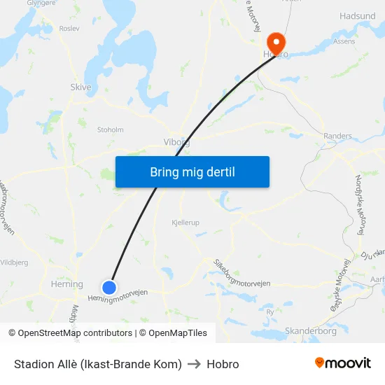 Stadion Allè (Ikast-Brande Kom) to Hobro map