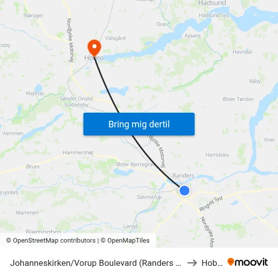 Johanneskirken/Vorup Boulevard (Randers Kom) to Hobro map