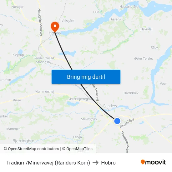 Tradium/Minervavej (Randers Kom) to Hobro map