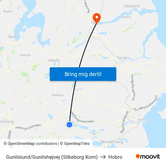 Gunilslund/Gunilshøjvej (Silkeborg Kom) to Hobro map