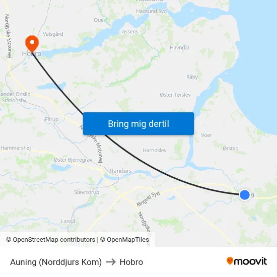 Auning (Norddjurs Kom) to Hobro map