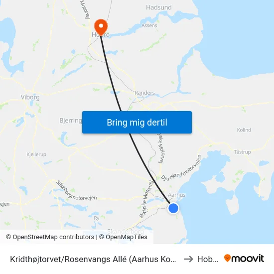 Kridthøjtorvet/Rosenvangs Allé (Aarhus Kom) to Hobro map